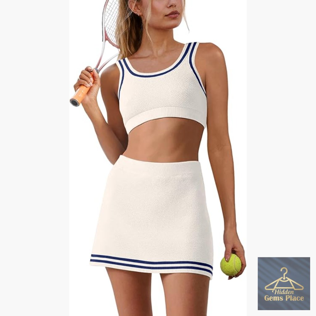 Workout Set Tank Top And Skort With Built-In Shorts Pocket